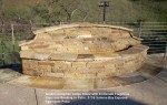 Golden Canadian Ledge Stone with El Dorado Flagstone Caps and Banding in Patio 36 Salmon Bay Exposed  Aggregate Patio