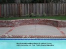 Manufactured Used Brick Seatwall and Pool Coping and Patio Border with Pami Pebble Exposed Aggregate.