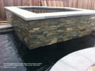 Pre-Cast Cpmcrete with Square Nose Pond Coping and Wall  Caps. MG Home Modern Series - ‘Blue Creek’ Stone Wall  Veneer on Koi Pond.