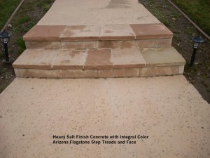 Heavy Salt Finish Concrete with Integral Color Arizona Flagstone Step Treads and Face