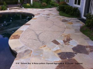 8” ‘Salmon Bay’ & Noiyo pattern- Exposed Aggregate & ‘El Dorado’ Flagstone